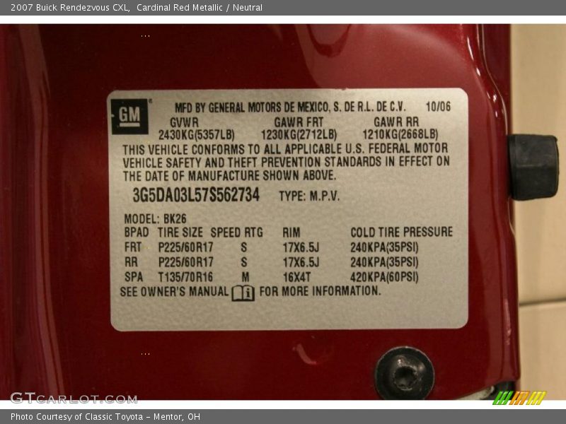 Cardinal Red Metallic / Neutral 2007 Buick Rendezvous CXL
