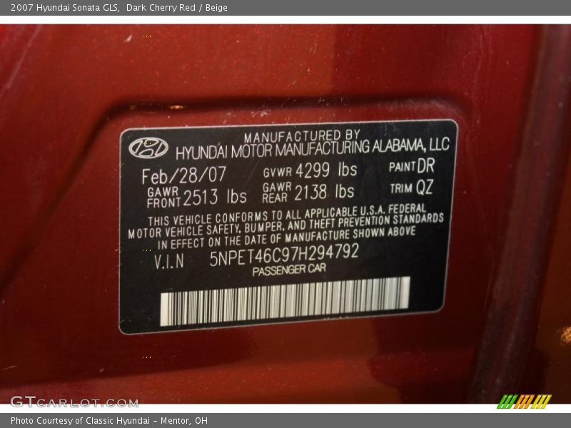 Dark Cherry Red / Beige 2007 Hyundai Sonata GLS