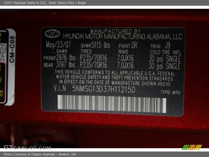 Dark Cherry Red / Beige 2007 Hyundai Santa Fe GLS