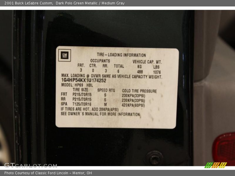 Dark Polo Green Metallic / Medium Gray 2001 Buick LeSabre Custom
