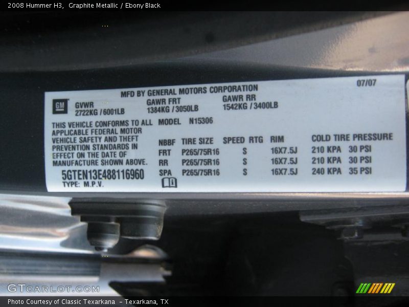 Graphite Metallic / Ebony Black 2008 Hummer H3