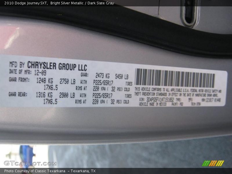 Bright Silver Metallic / Dark Slate Gray 2010 Dodge Journey SXT