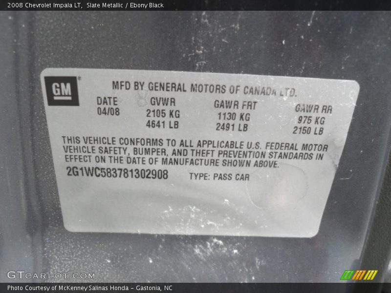 Slate Metallic / Ebony Black 2008 Chevrolet Impala LT