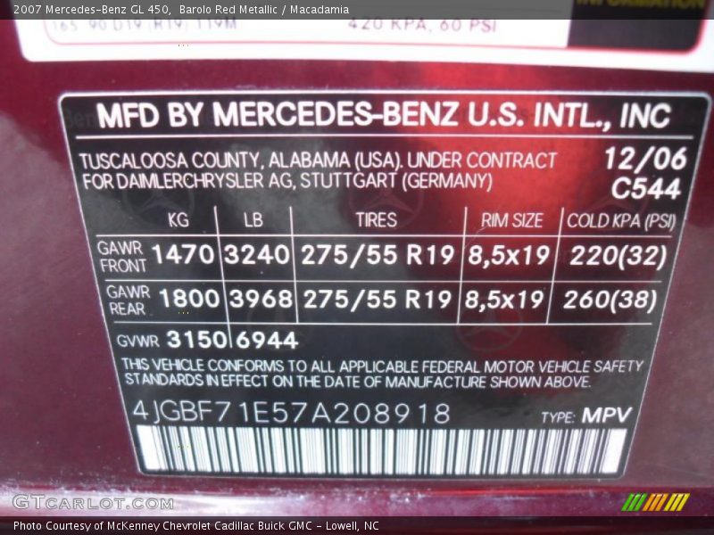 Barolo Red Metallic / Macadamia 2007 Mercedes-Benz GL 450