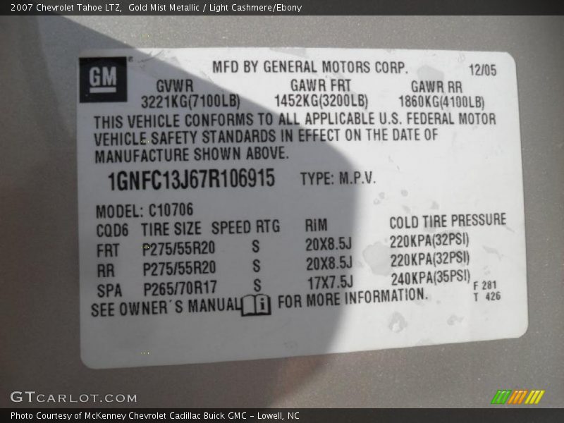 Gold Mist Metallic / Light Cashmere/Ebony 2007 Chevrolet Tahoe LTZ