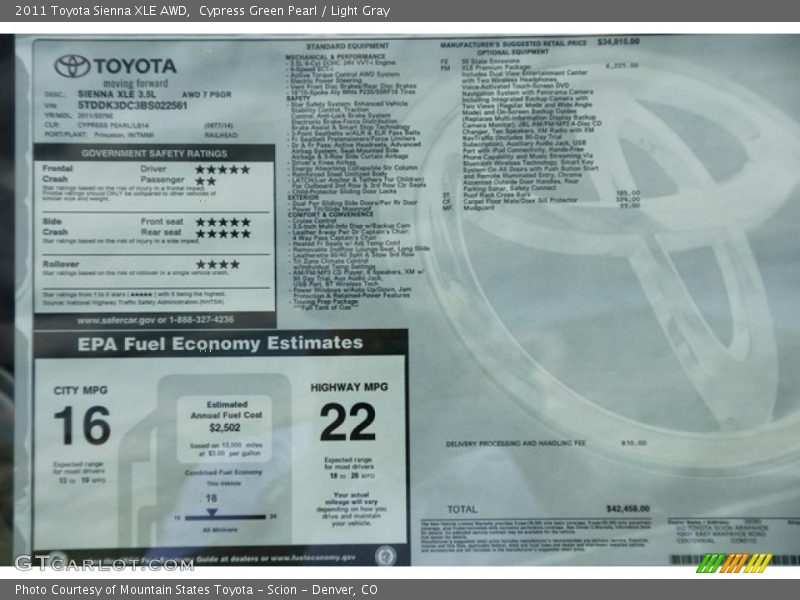 Cypress Green Pearl / Light Gray 2011 Toyota Sienna XLE AWD