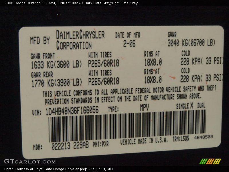 Brilliant Black / Dark Slate Gray/Light Slate Gray 2006 Dodge Durango SLT 4x4