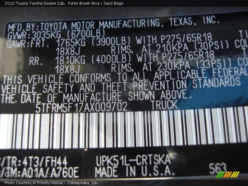 Pyrite Brown Mica / Sand Beige 2010 Toyota Tundra Double Cab