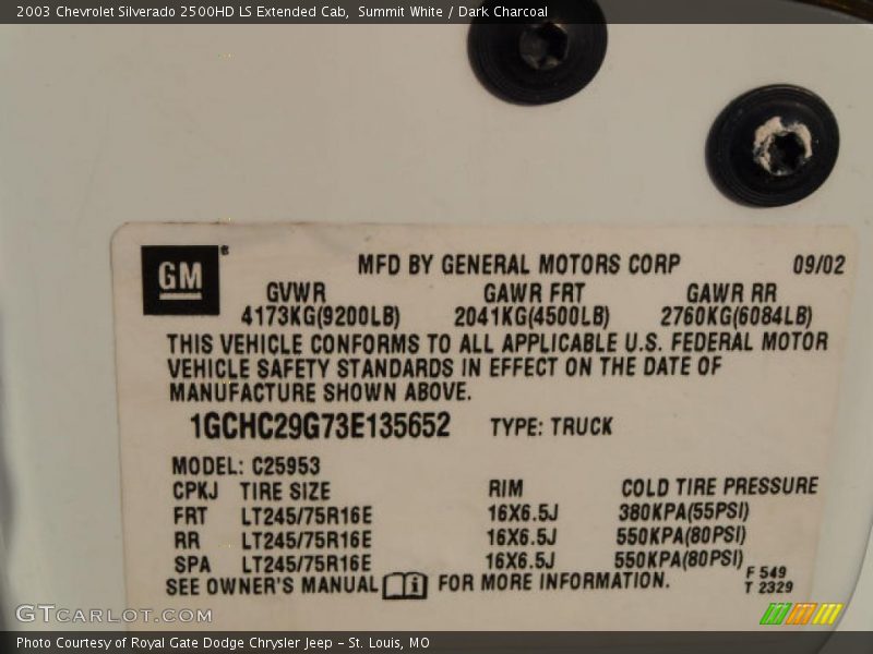 Summit White / Dark Charcoal 2003 Chevrolet Silverado 2500HD LS Extended Cab