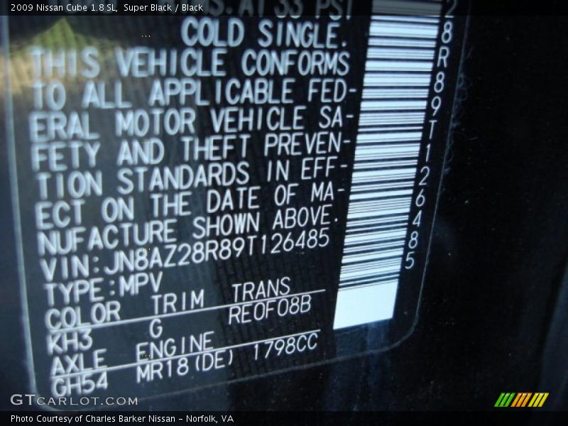 Super Black / Black 2009 Nissan Cube 1.8 SL