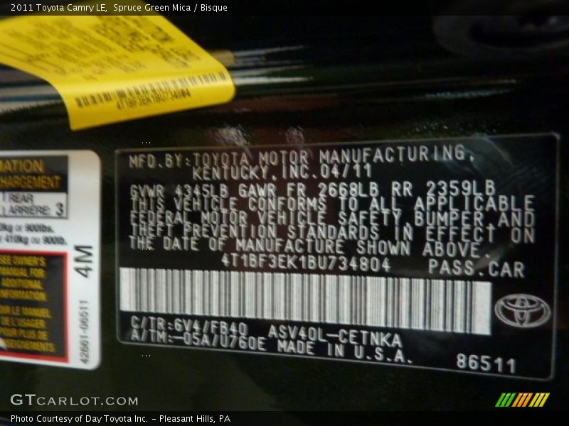 Spruce Green Mica / Bisque 2011 Toyota Camry LE