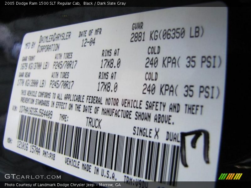 Black / Dark Slate Gray 2005 Dodge Ram 1500 SLT Regular Cab
