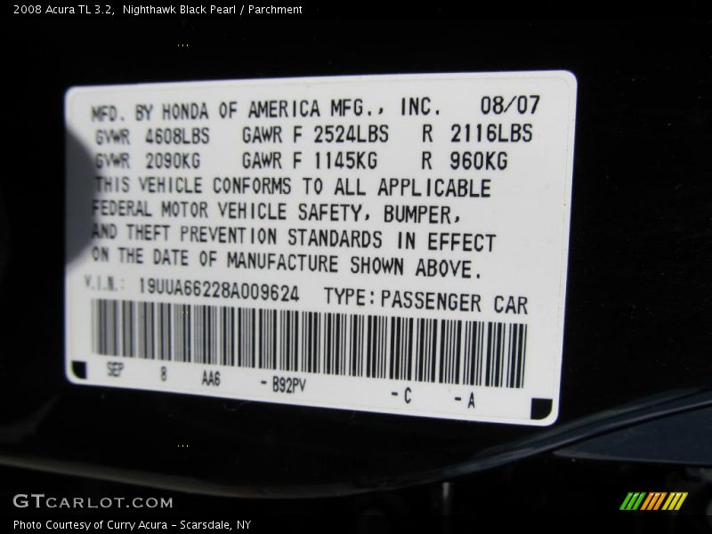 Nighthawk Black Pearl / Parchment 2008 Acura TL 3.2