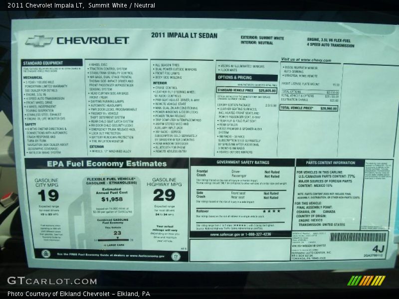 Summit White / Neutral 2011 Chevrolet Impala LT