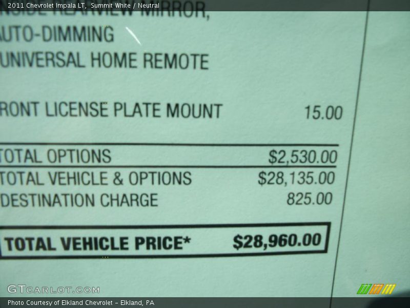 Summit White / Neutral 2011 Chevrolet Impala LT