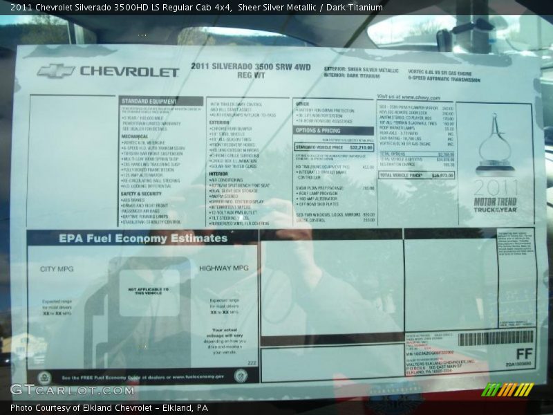  2011 Silverado 3500HD LS Regular Cab 4x4 Window Sticker