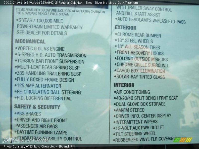  2011 Silverado 3500HD LS Regular Cab 4x4 Window Sticker