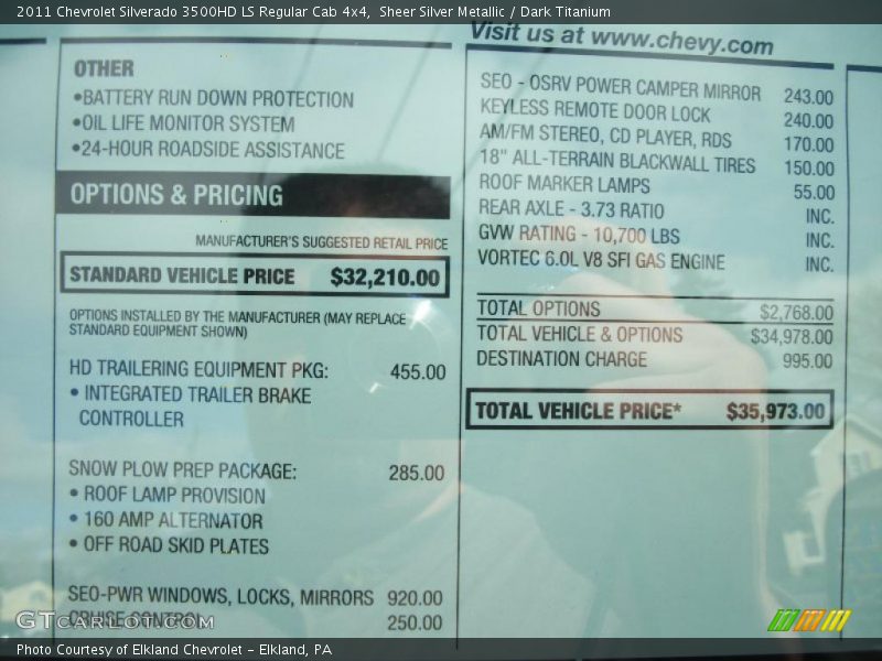  2011 Silverado 3500HD LS Regular Cab 4x4 Window Sticker