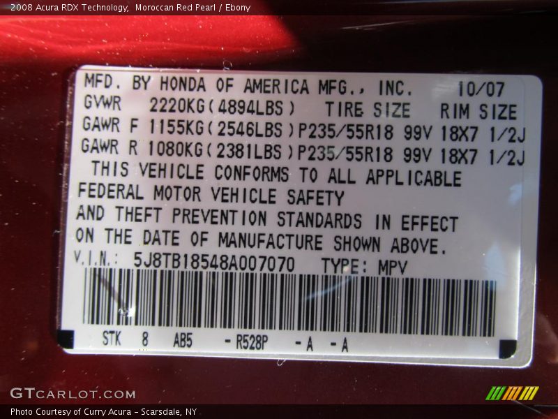 Moroccan Red Pearl / Ebony 2008 Acura RDX Technology