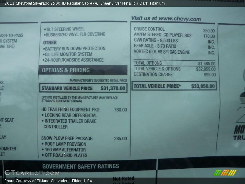 Sheer Silver Metallic / Dark Titanium 2011 Chevrolet Silverado 2500HD Regular Cab 4x4