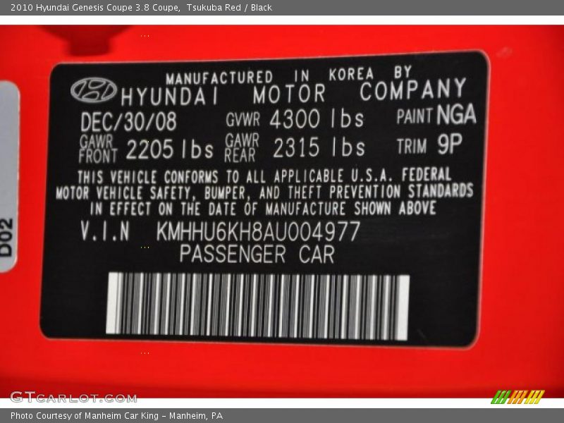 Tsukuba Red / Black 2010 Hyundai Genesis Coupe 3.8 Coupe