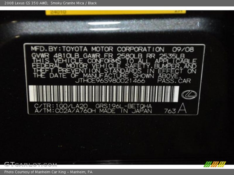 Smoky Granite Mica / Black 2008 Lexus GS 350 AWD