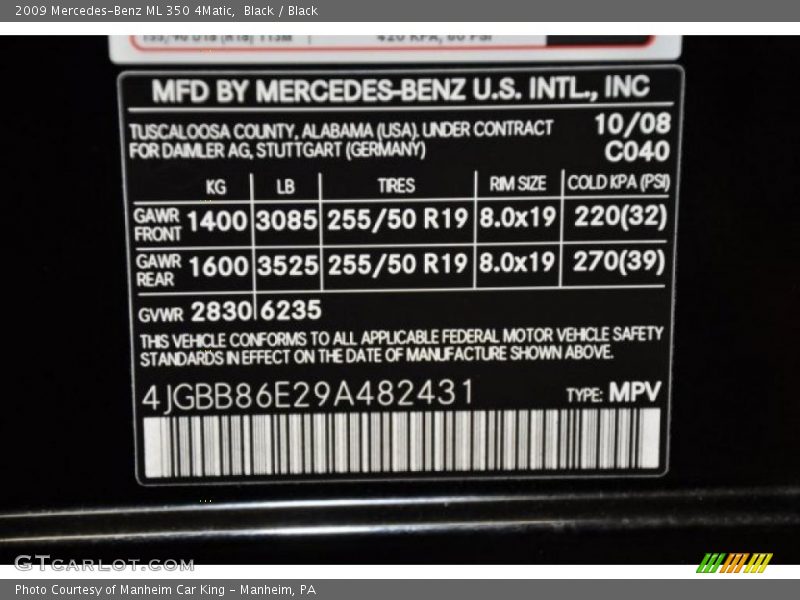 Black / Black 2009 Mercedes-Benz ML 350 4Matic