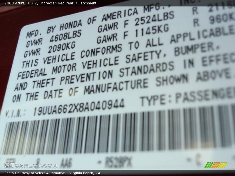 Moroccan Red Pearl / Parchment 2008 Acura TL 3.2