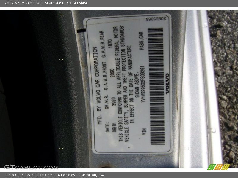 Info Tag of 2002 S40 1.9T
