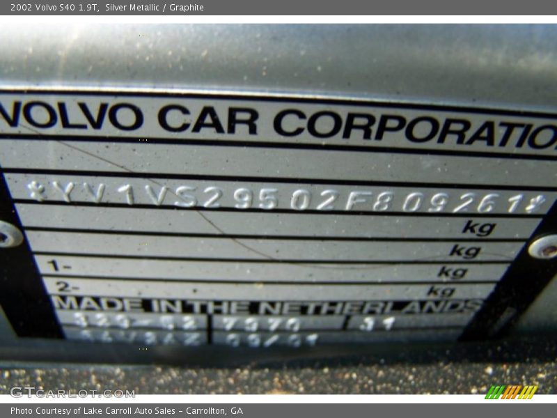 Info Tag of 2002 S40 1.9T
