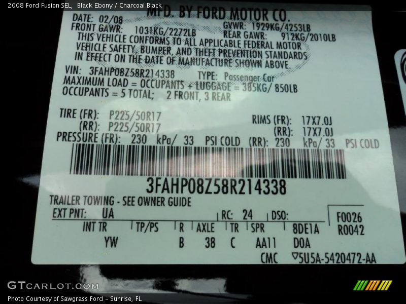 Black Ebony / Charcoal Black 2008 Ford Fusion SEL