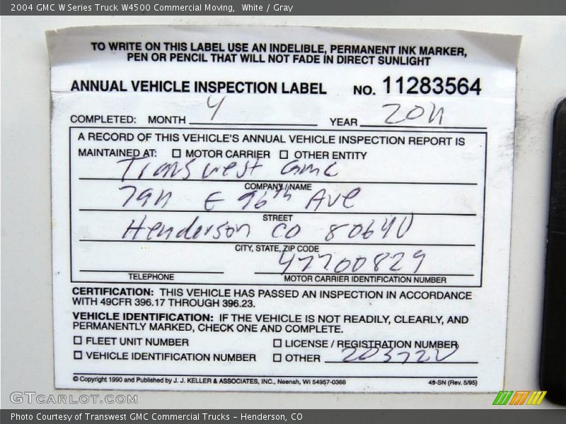 White / Gray 2004 GMC W Series Truck W4500 Commercial Moving
