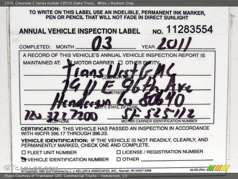 White / Medium Gray 2005 Chevrolet C Series Kodiak C8500 Stake Truck