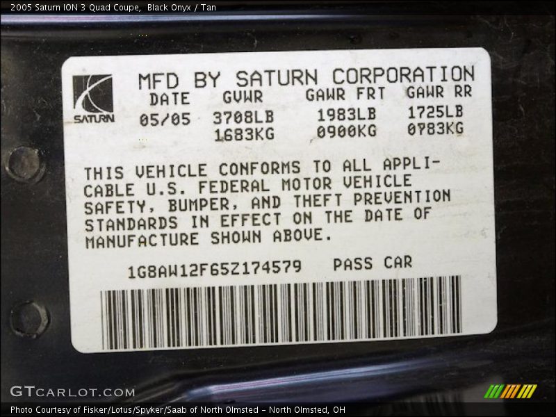 Black Onyx / Tan 2005 Saturn ION 3 Quad Coupe