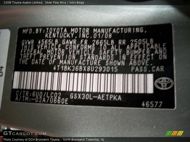 Silver Pine Mica / Ivory Beige 2008 Toyota Avalon Limited