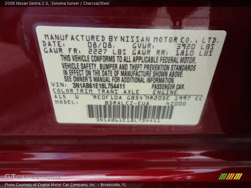 Sonoma Sunset / Charcoal/Steel 2008 Nissan Sentra 2.0