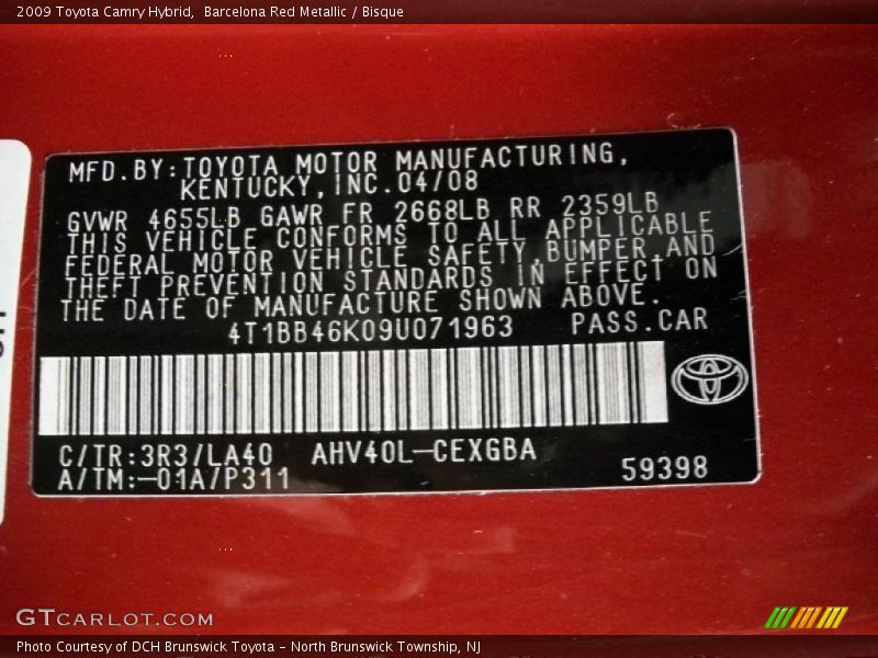 Barcelona Red Metallic / Bisque 2009 Toyota Camry Hybrid