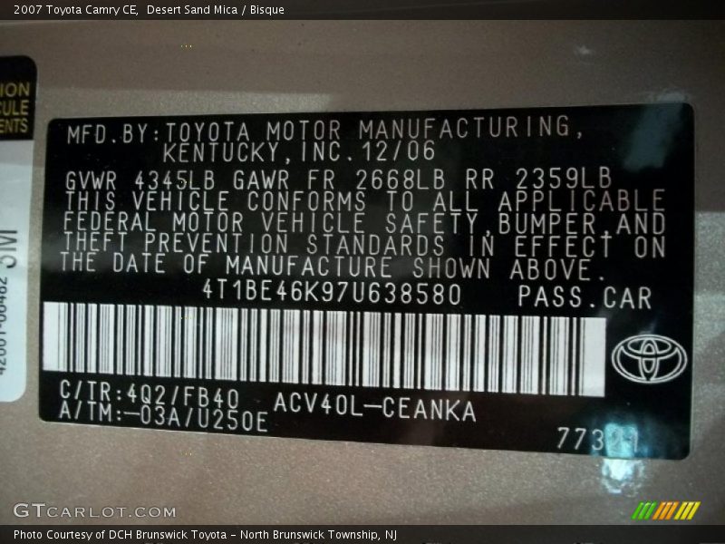 Desert Sand Mica / Bisque 2007 Toyota Camry CE