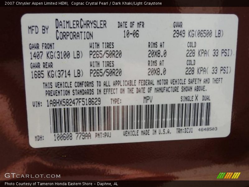 Cognac Crystal Pearl / Dark Khaki/Light Graystone 2007 Chrysler Aspen Limited HEMI