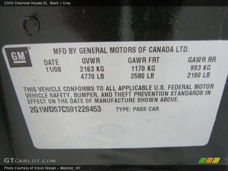 Black / Gray 2009 Chevrolet Impala SS