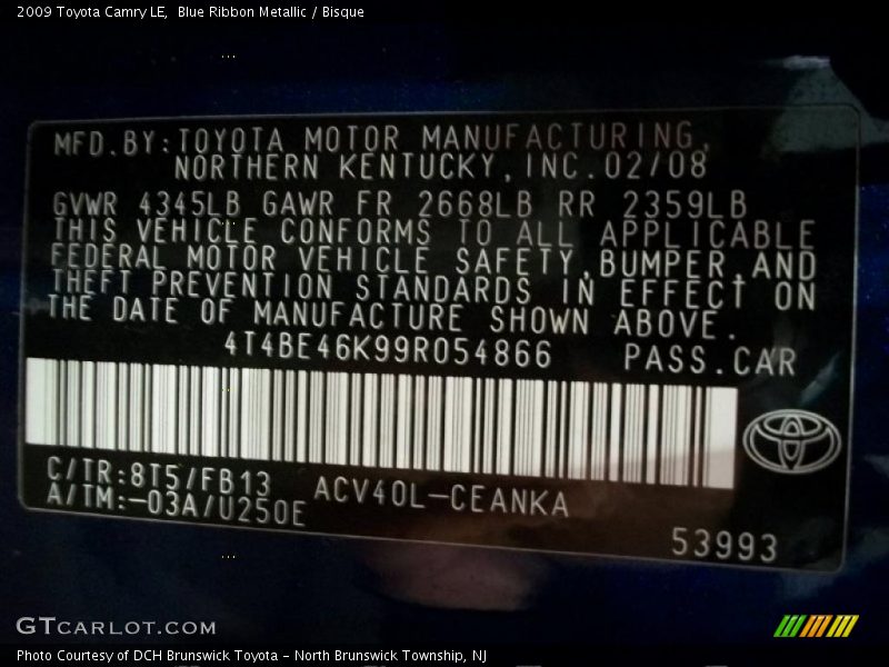 Blue Ribbon Metallic / Bisque 2009 Toyota Camry LE