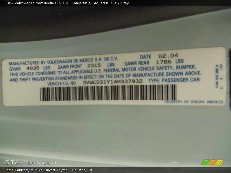 Aquarius Blue / Gray 2004 Volkswagen New Beetle GLS 1.8T Convertible