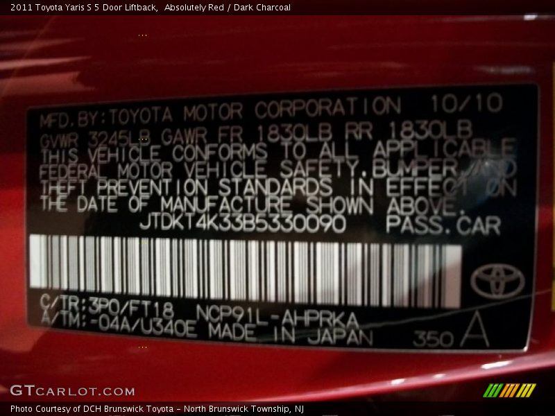 Absolutely Red / Dark Charcoal 2011 Toyota Yaris S 5 Door Liftback