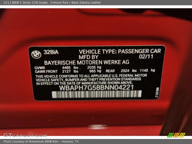 Crimson Red / Black Dakota Leather 2011 BMW 3 Series 328i Sedan