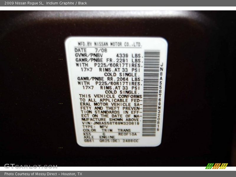 Iridium Graphite / Black 2009 Nissan Rogue SL