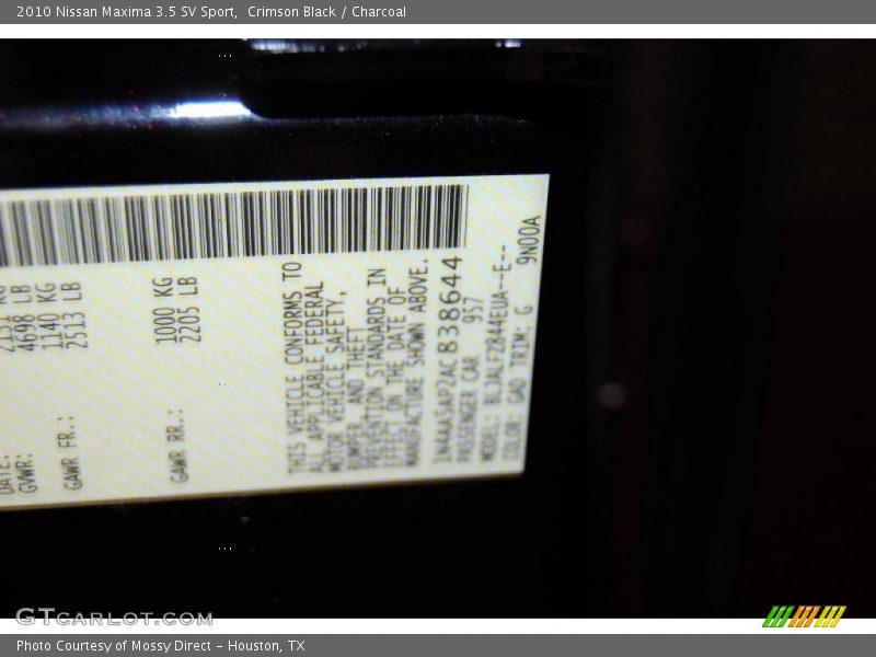 Crimson Black / Charcoal 2010 Nissan Maxima 3.5 SV Sport