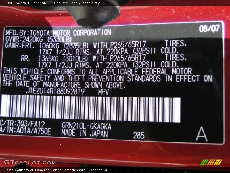 Salsa Red Pearl / Stone Gray 2008 Toyota 4Runner SR5