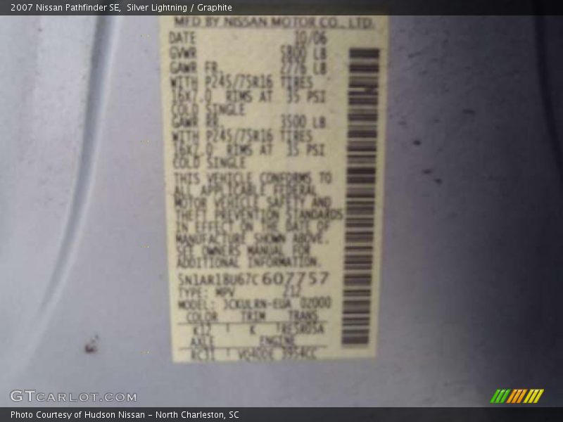 Silver Lightning / Graphite 2007 Nissan Pathfinder SE