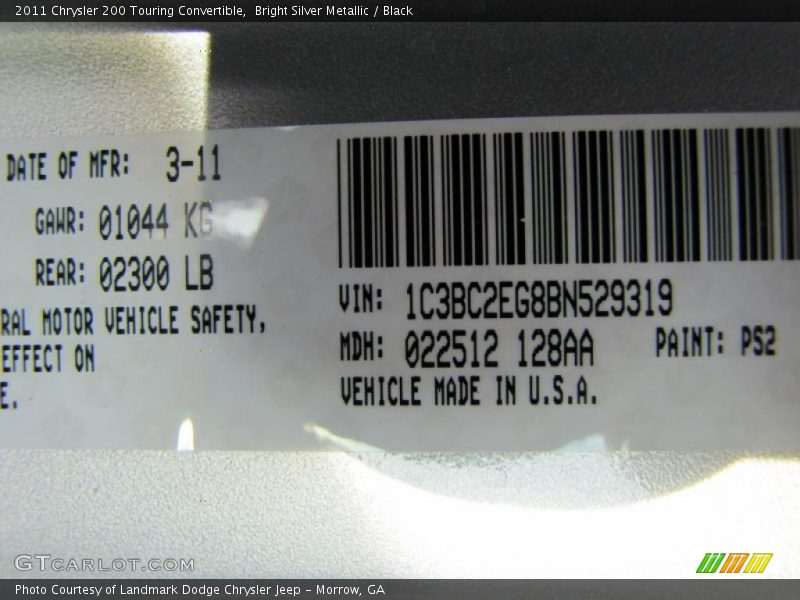 Bright Silver Metallic / Black 2011 Chrysler 200 Touring Convertible