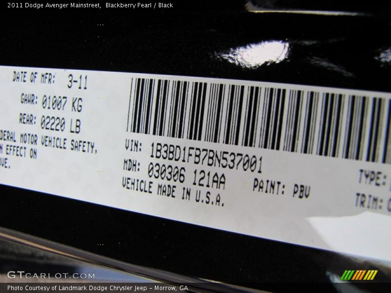 Blackberry Pearl / Black 2011 Dodge Avenger Mainstreet